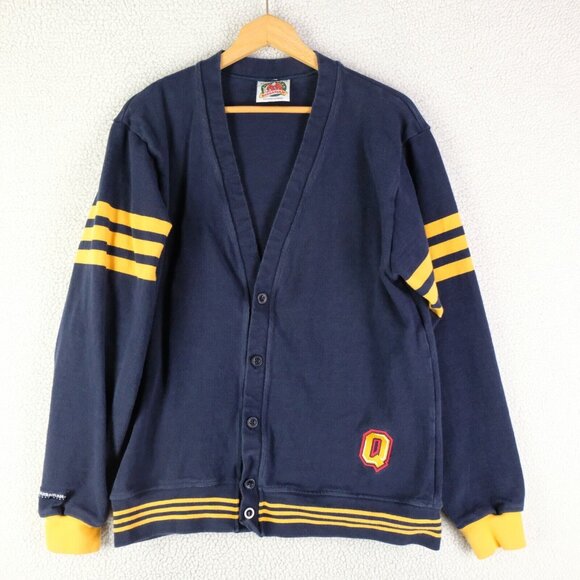 Barbarian Rugby Sweater Mens Extra Large Blue Yellow Striped V Neck Button Up - Picture 1 of 9